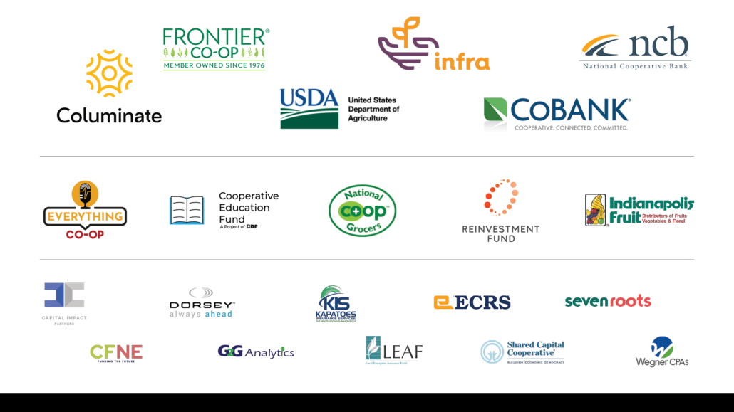 Logos of the sponsors for the 2025 Up & Coming Food Co-op Conference