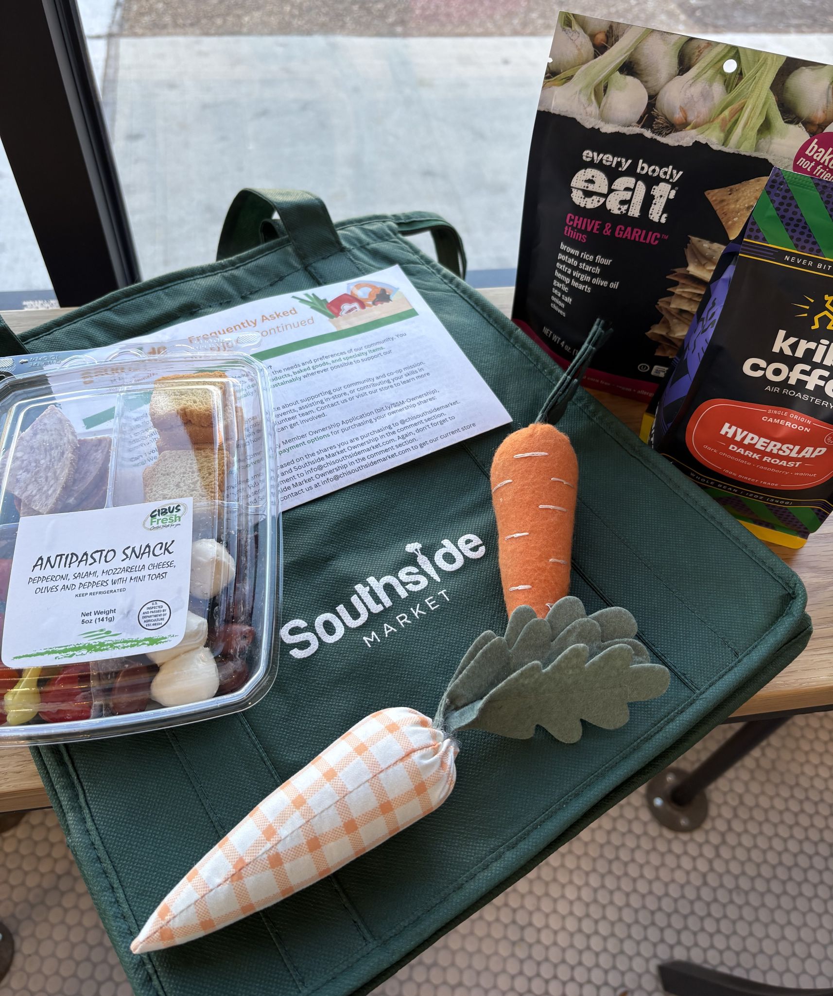 Coffee and snacks purchased from Southside Market & Cafe