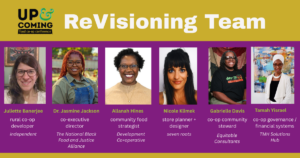 Up & Coming Food Co-op Conference ReVisioning Team. Juliette Banerjee, Dr. Jasmine Jackson, Allanah Hines, Nicole Klimek, Gabrielle Davis and Tamah Yisrael