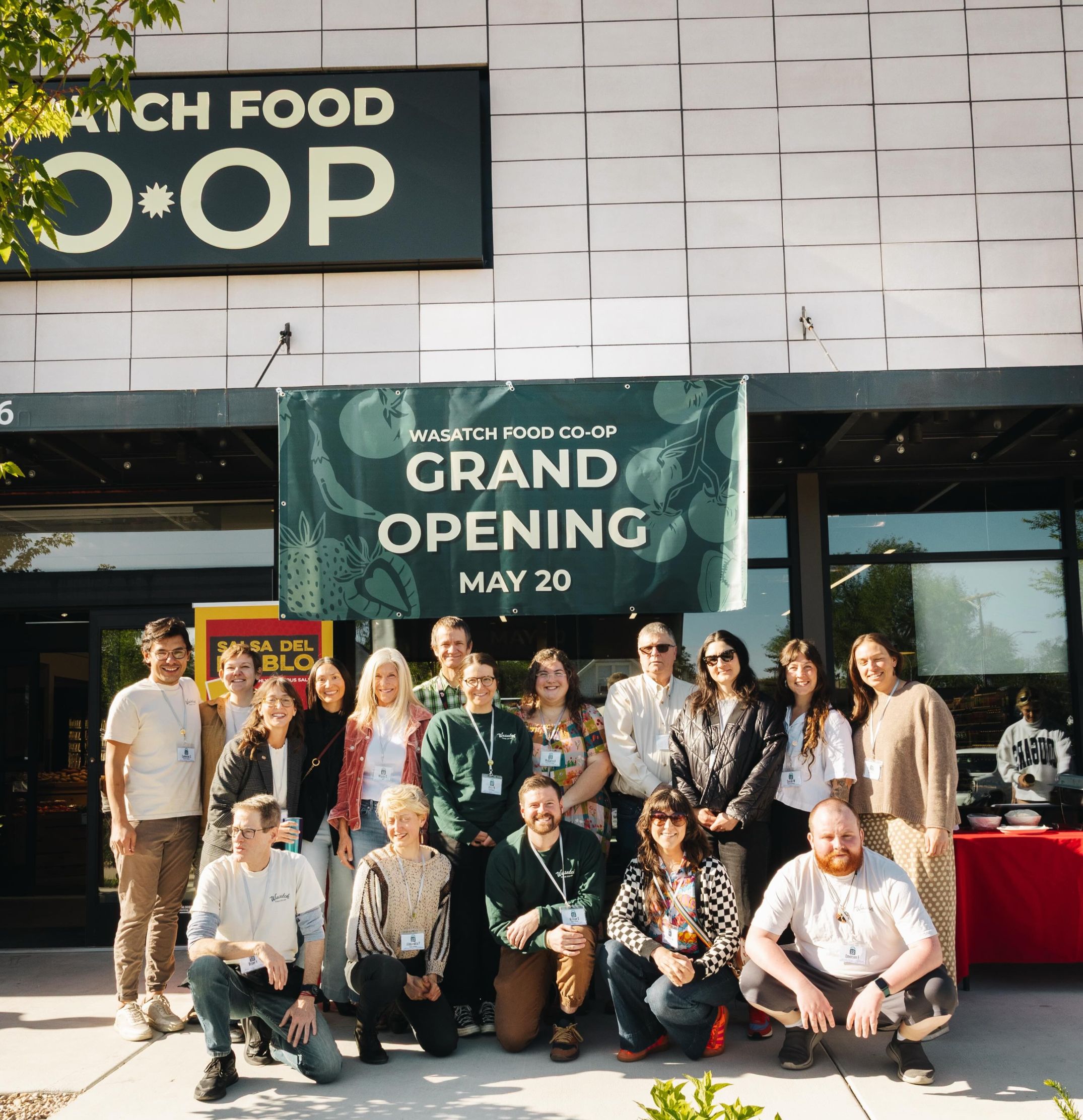 Wasatch Food Co-op Grand Opening member-owners, staff and supporters in front of the store